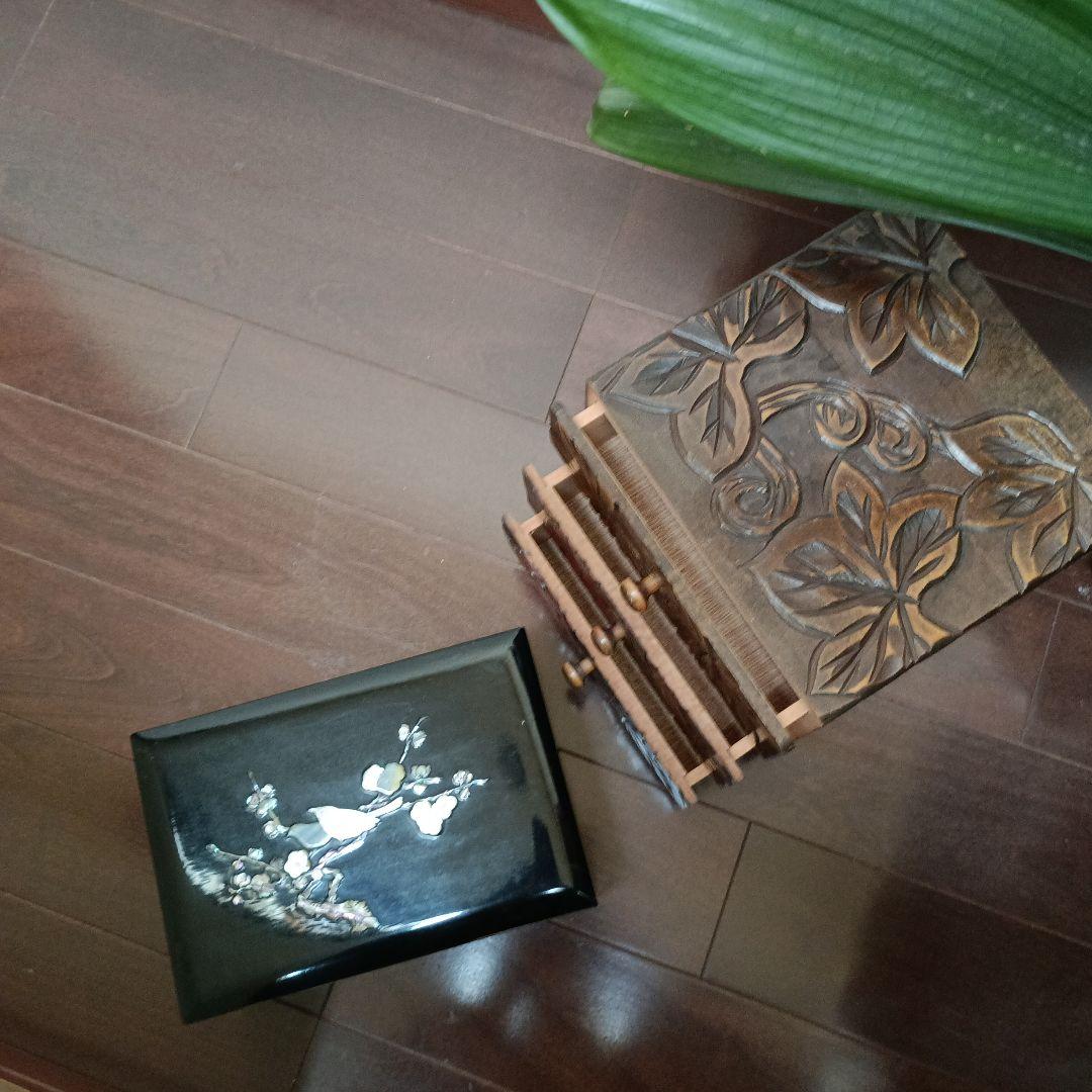 木製小物入れ 花模様・葉模様