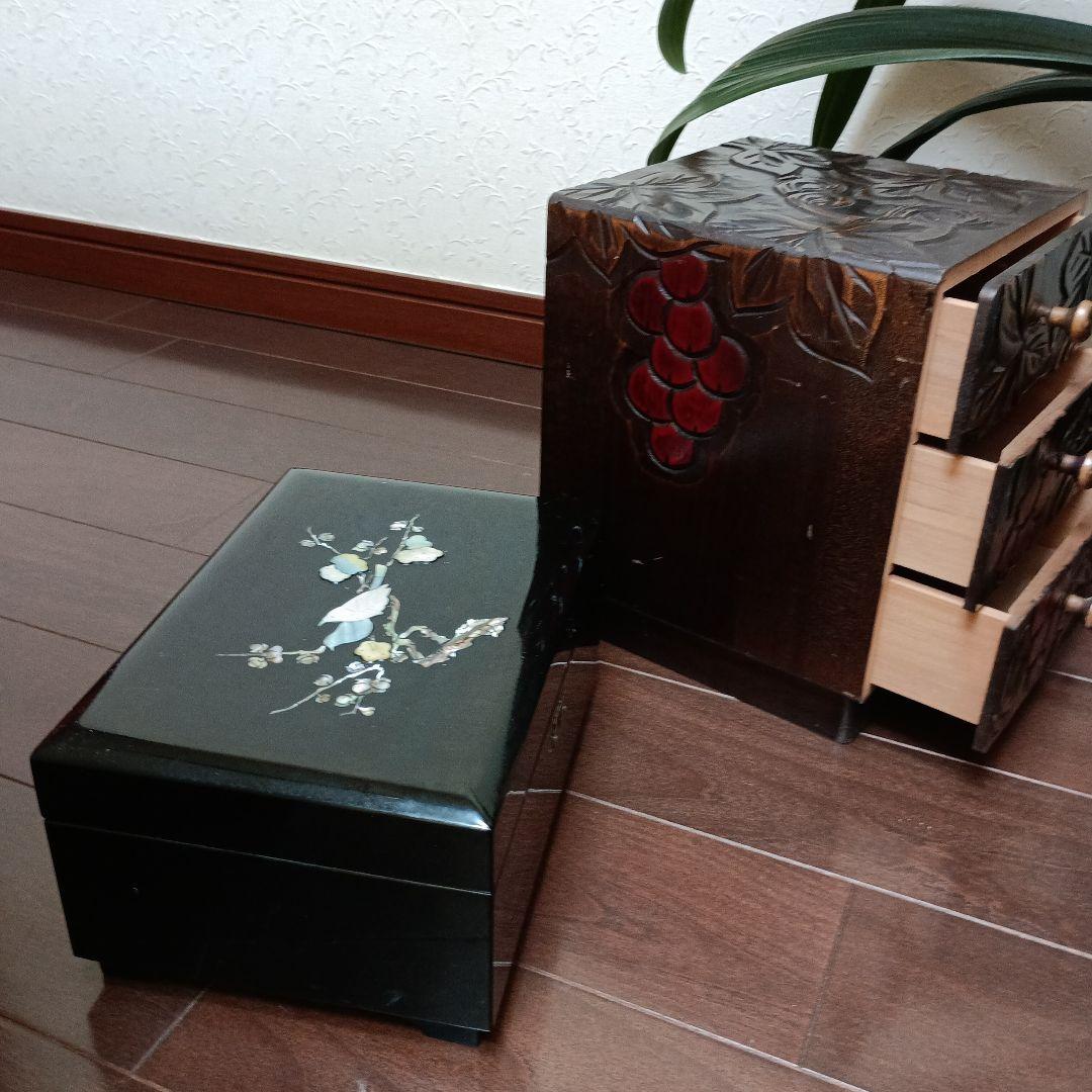 木製小物入れ 花模様・葉模様