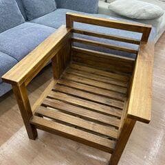 【福岡市限定】チーク無垢材 １人掛けソファ オットマン付き②