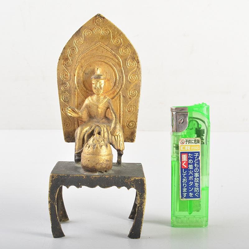 仏教美術　高麗～李朝時代　古銅鍍金　弥勒菩薩半跏像　時代箱　M　R7420