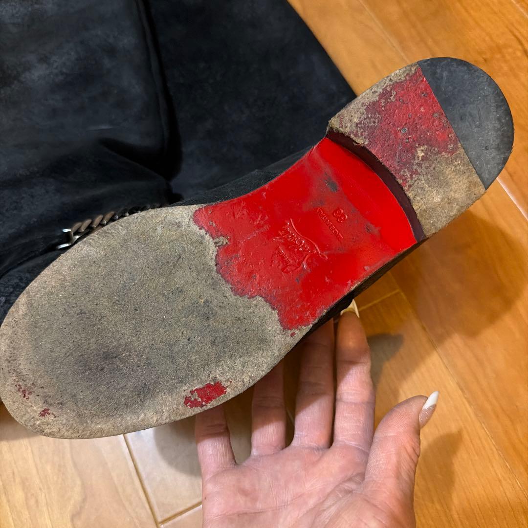 クリスチャンルブタン　ブラックスエードロングブーツ