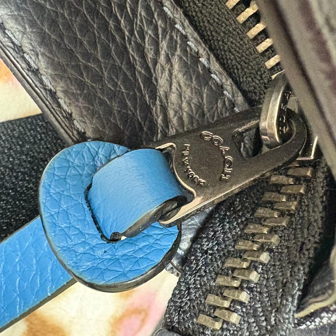 美品コーチCoach ダークブルーグレー 系ショルダーバッグメッセンジャーバッグ