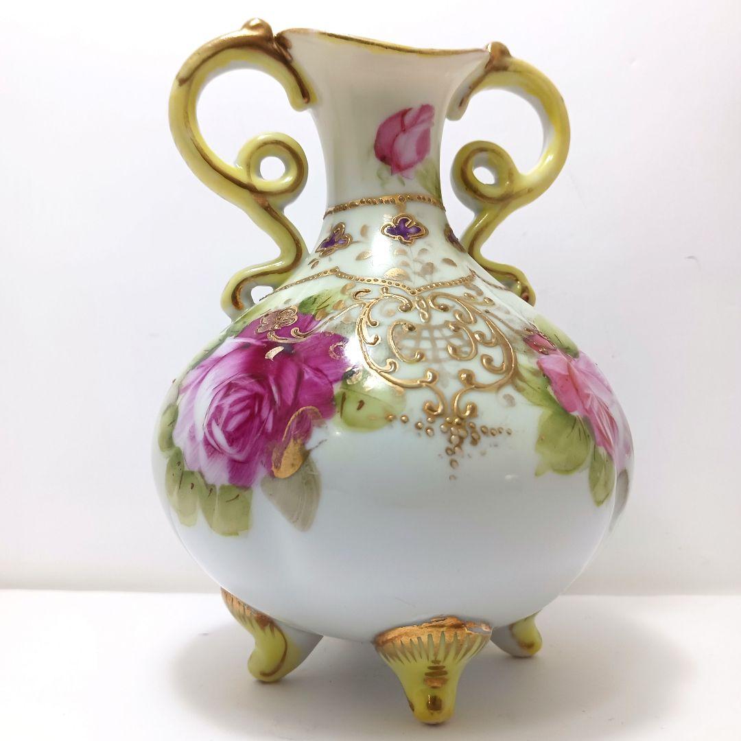 Y3036-1 オールドニッポン ハンドペイント 花絵 花瓶　　L