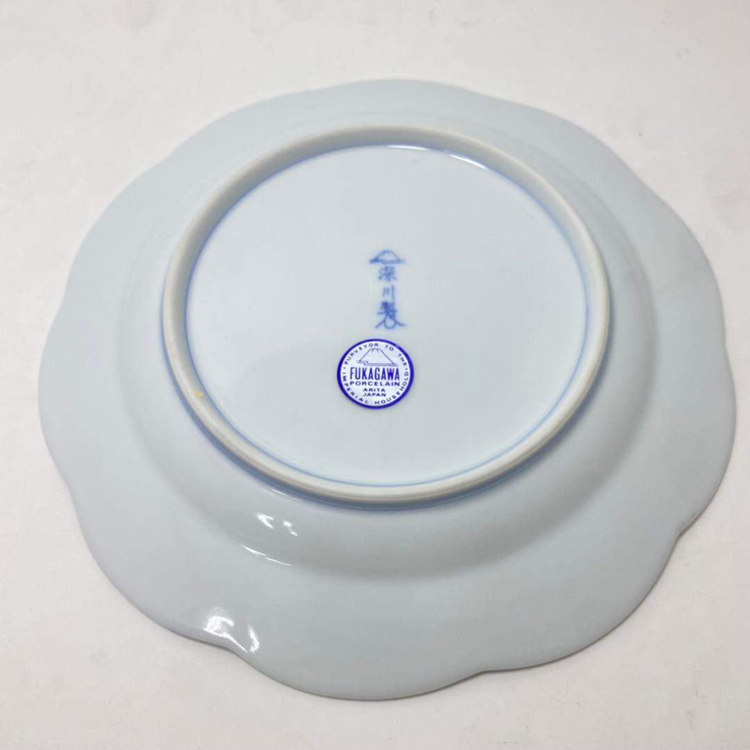 【未使用品】深川製 染付 木蓮 ケーキ皿 直径 約20cm 宮内庁御用達