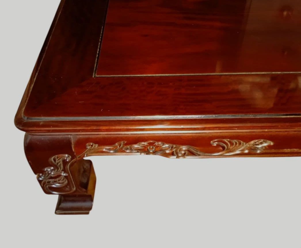 彫刻装飾付き　ダークブラウン　座卓(座敷机)