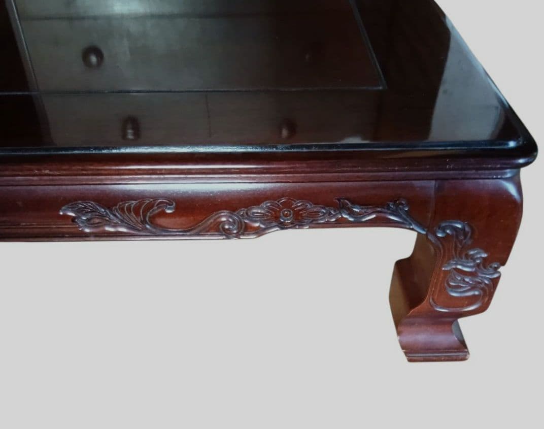 彫刻装飾付き　ダークブラウン　座卓(座敷机)