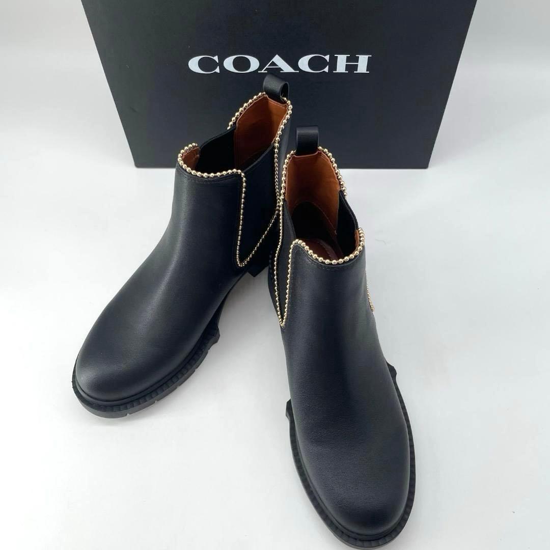 17113✨新品✨COACH ビジュー ショート サイドゴアブーツ 黒 レザー