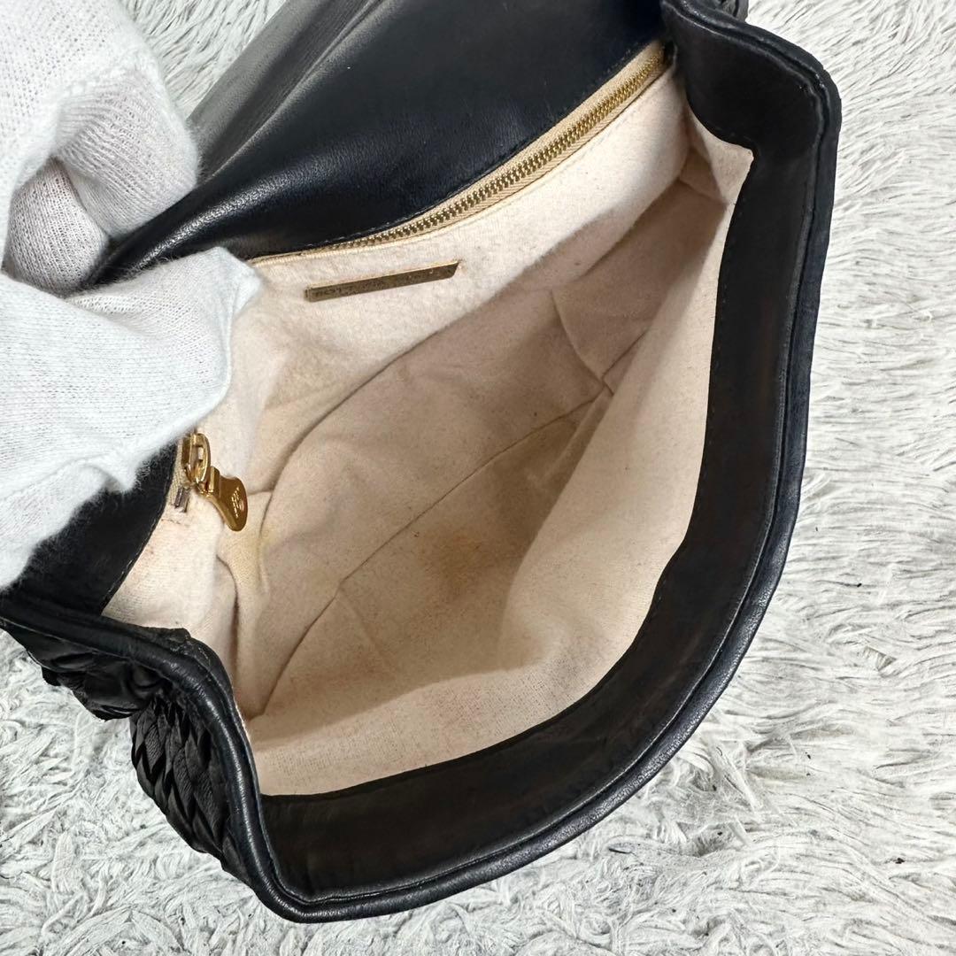 極美品 ボッテガヴェネタ ハンドバッグ イントレチャート フラップ ブラック