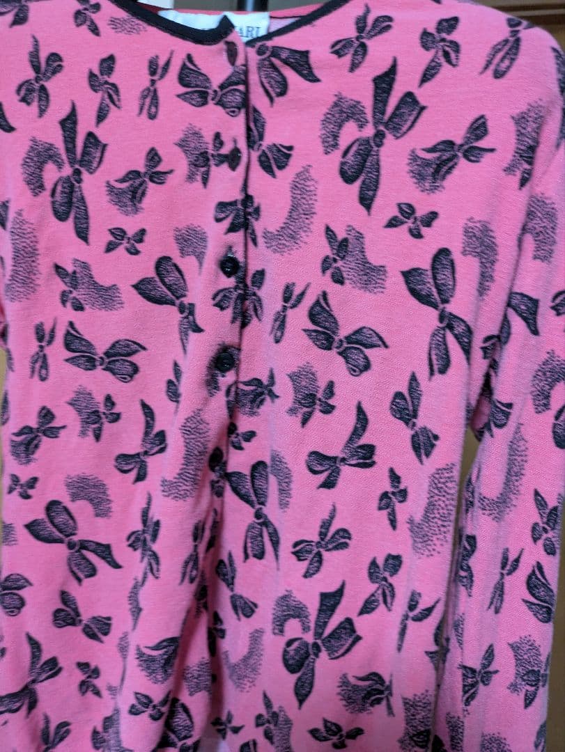 アンナモリナーリ リボン柄 長袖カーディガン レーヨン ピンク Mサイズ