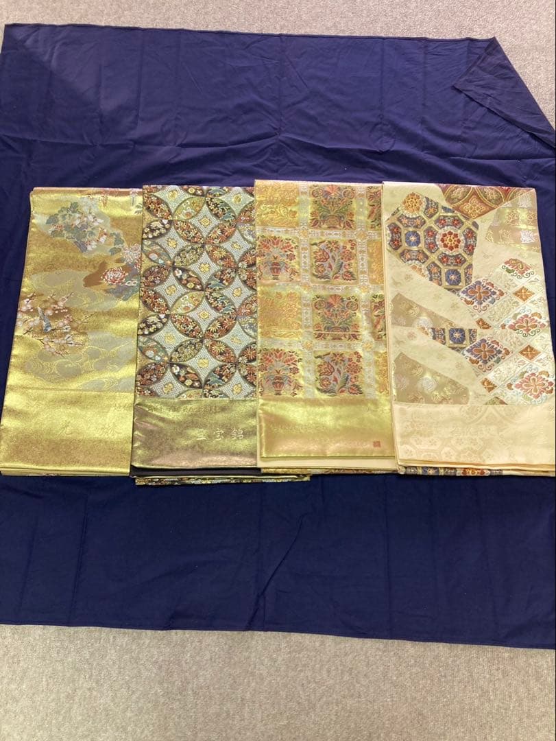 袋帯セット 金色 花柄 幾何学模様