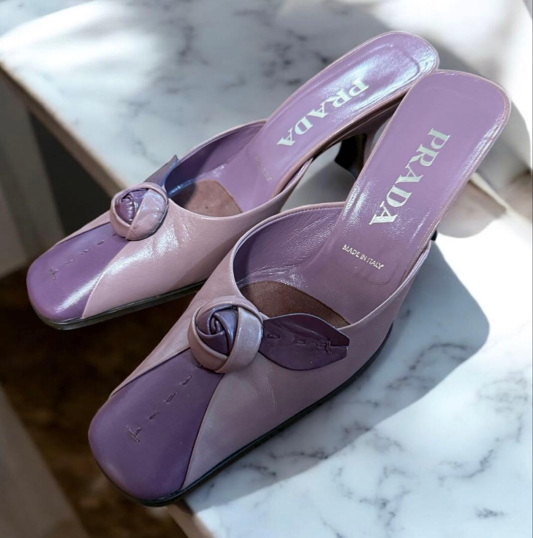 PRADAミュールサンダル パープル系 サイズ38 箱付き