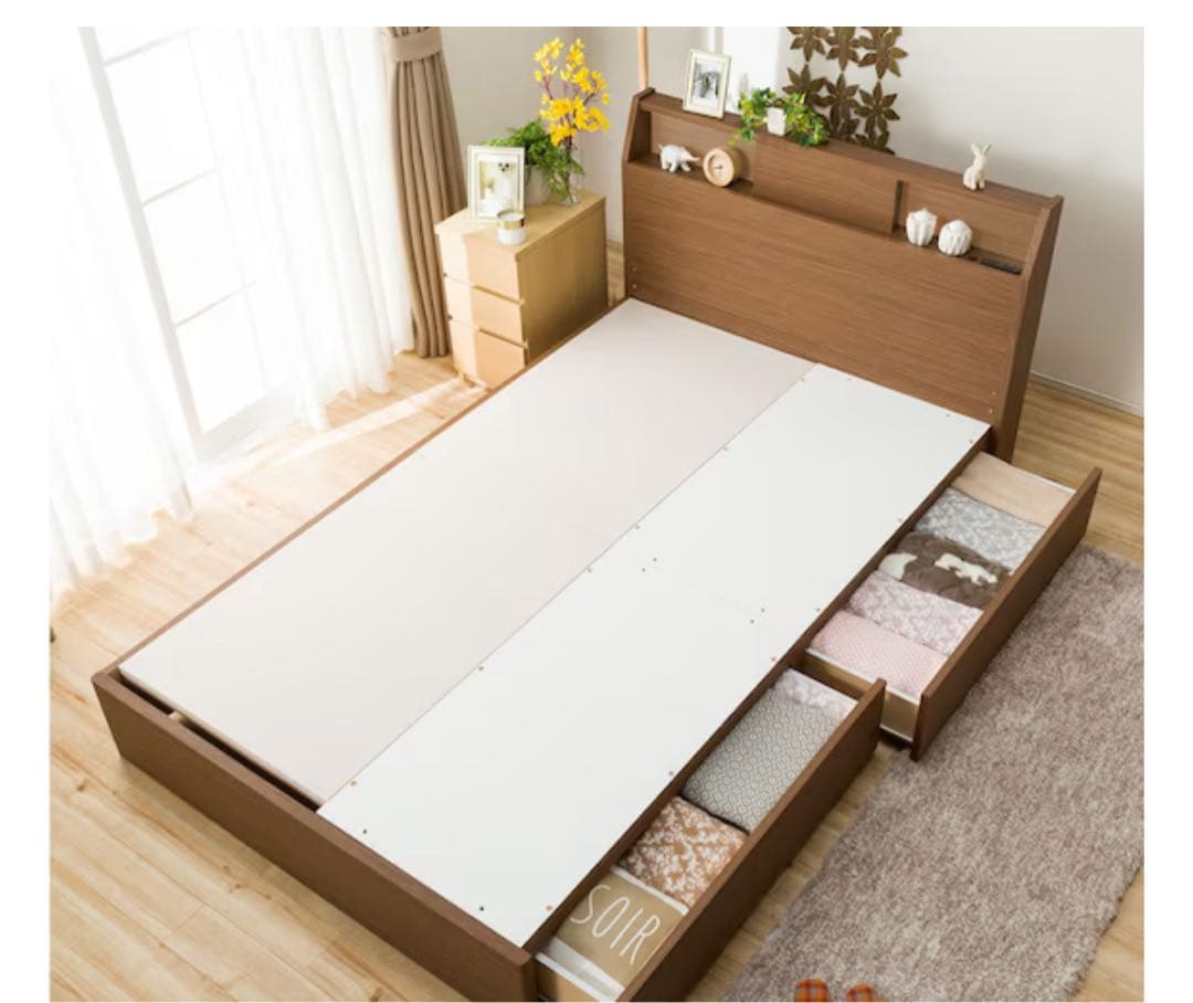 【送料込】ニトリ セミダブルベッドフレーム(アザン) ミドルブラウン