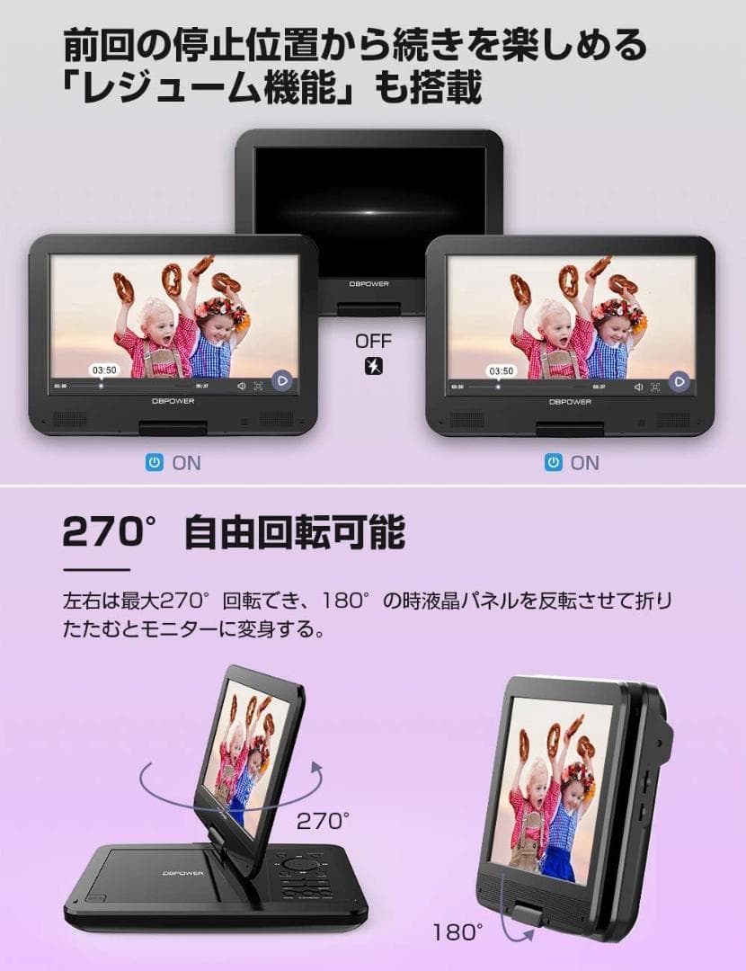 DEPOWNER 10.5インチ DVDプレーヤー 車載用ホルダー付き