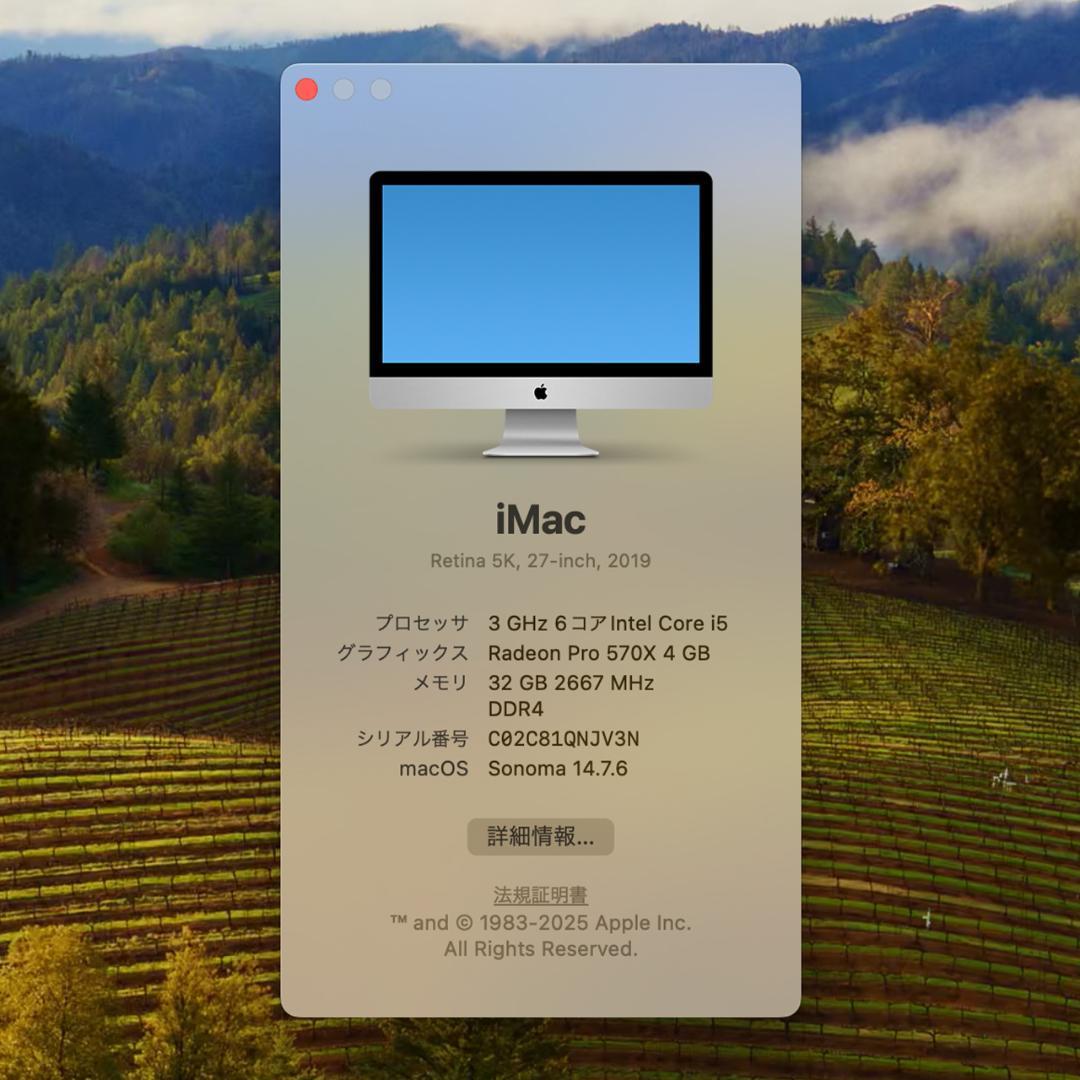 Apple iMac Retina 5K/27インチ/2019/32GB/1TB