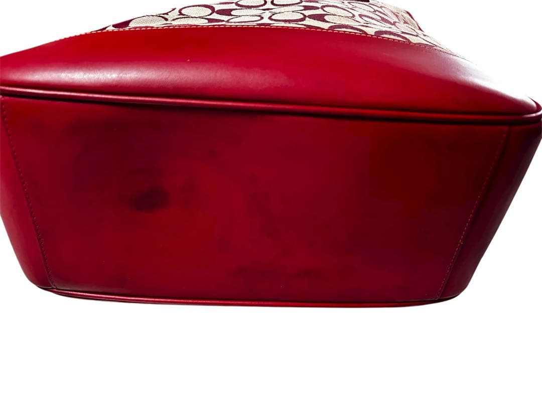 ✨良品✨ コーチ トートバッグ シグネチャー 型押し レッド 赤色 商品6093