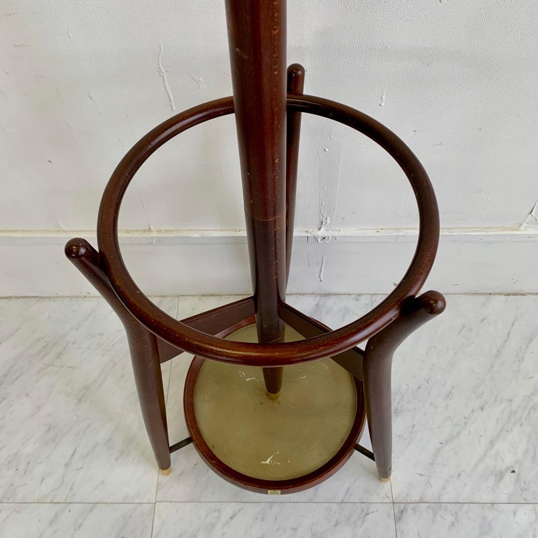 秋田木工 ヴィンテージ 木製 コートハンガー 傘立て付き ポールハンガー レトロ