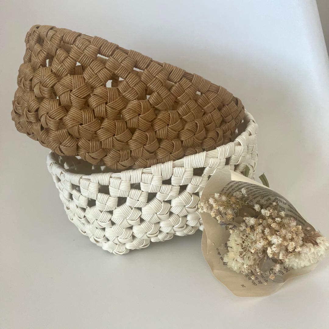 シンプル＊オーバルバスケット＊花結び　白　クラフトバンド