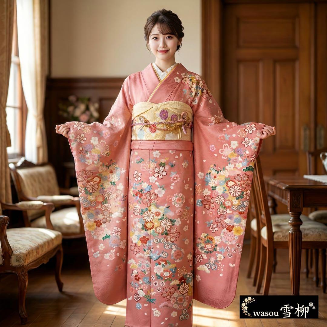 愛されピンク 華やか花模様♡振袖フルセット　成人式前撮りに