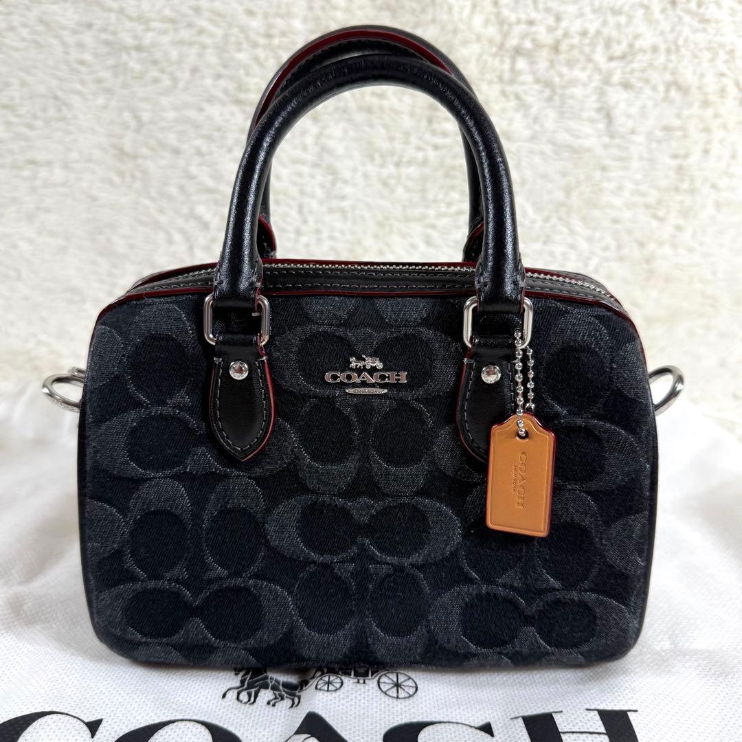 Coach コーチ ブラックデニム ミニボストン ミニローアン