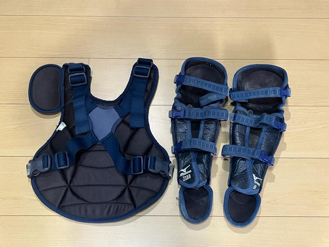 野球 ミズノ キャッチャー防具 プロテクター レガース ネイビー 少年低学年向け