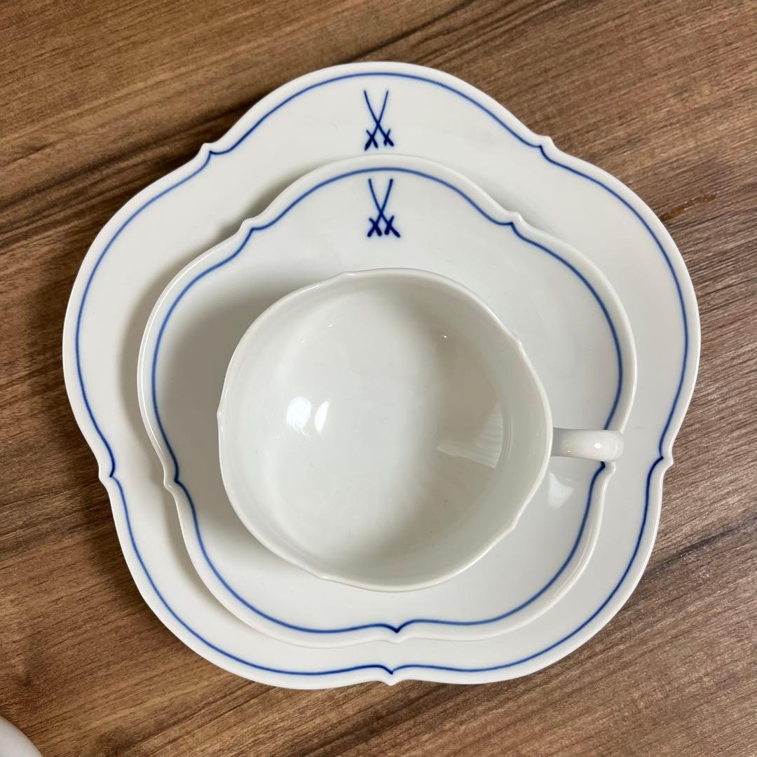 マイセン 剣マーク C＆S 2客 / プレート 2枚 / ホワイトレリーフ1枚