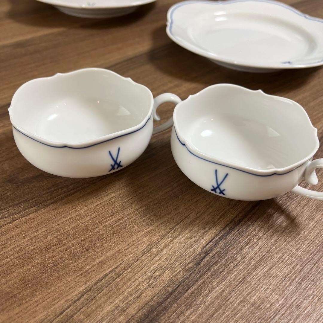 マイセン 剣マーク C＆S 2客 / プレート 2枚 / ホワイトレリーフ1枚