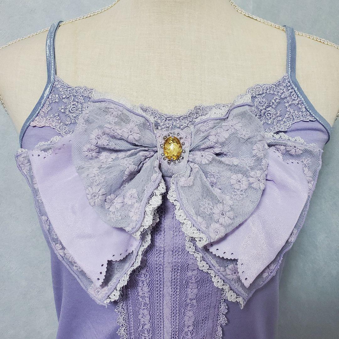 希少 axes femme ビジュー付きビッグリボンキャミソール ラベンダー