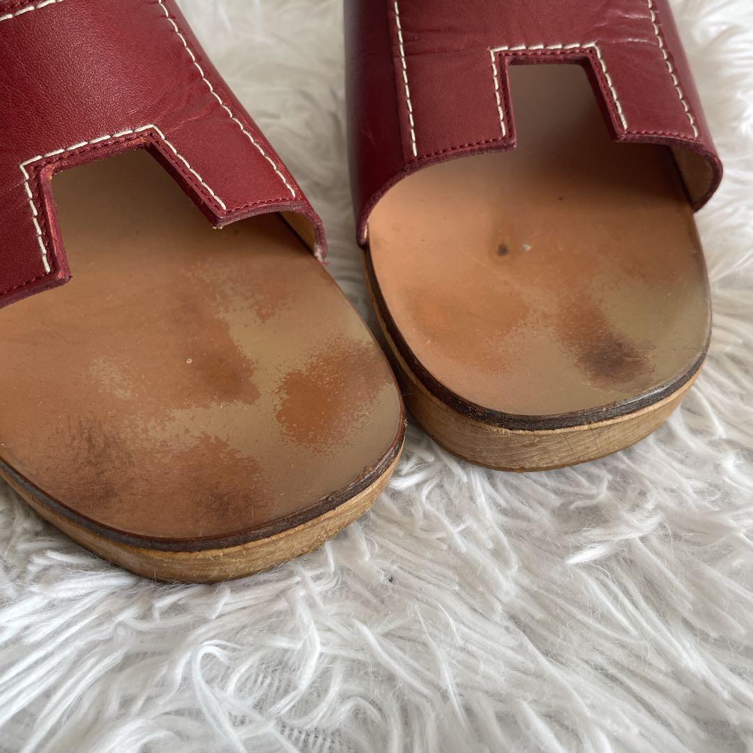 HERMES エルメス　ロゴ　レザー　ブラール ウッドサンダル 厚底