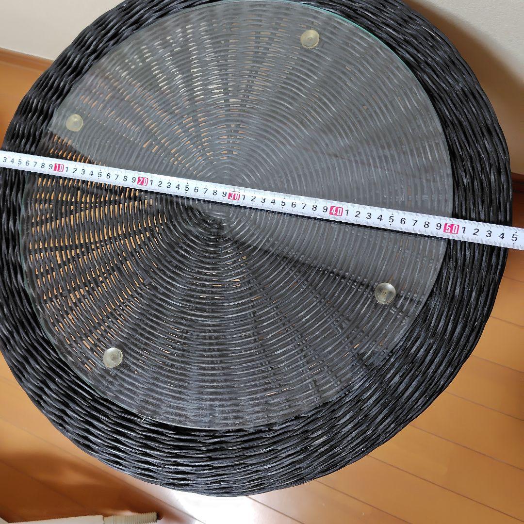 ニトリ　円形　ガラス天板　ラタン　テーブル　黒