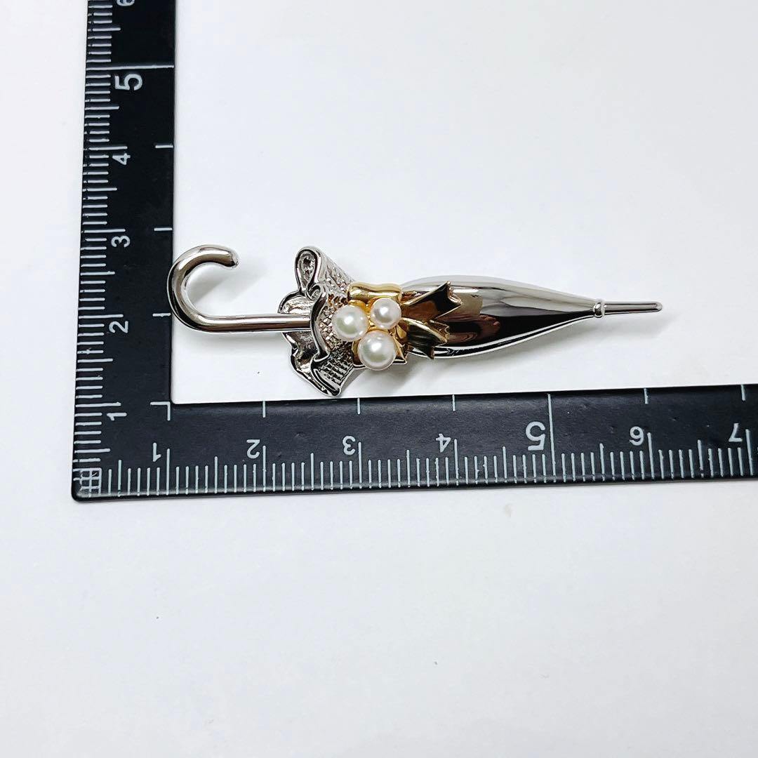 極美品✨MIKIMOTOミキモト アコヤパール　ピンブローチ　傘　アンブレラ
