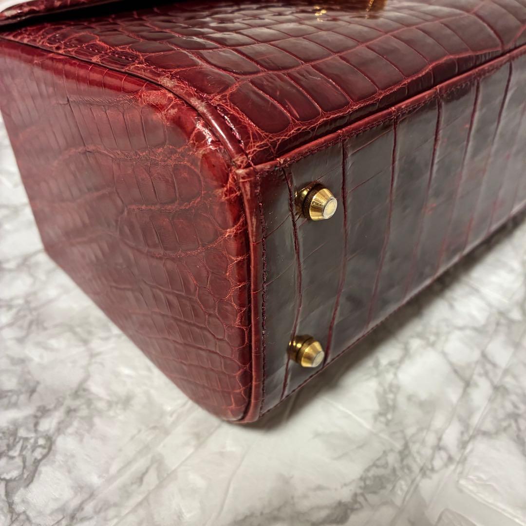 シャイニングクロコダイル　ハンドバック　ボルドー