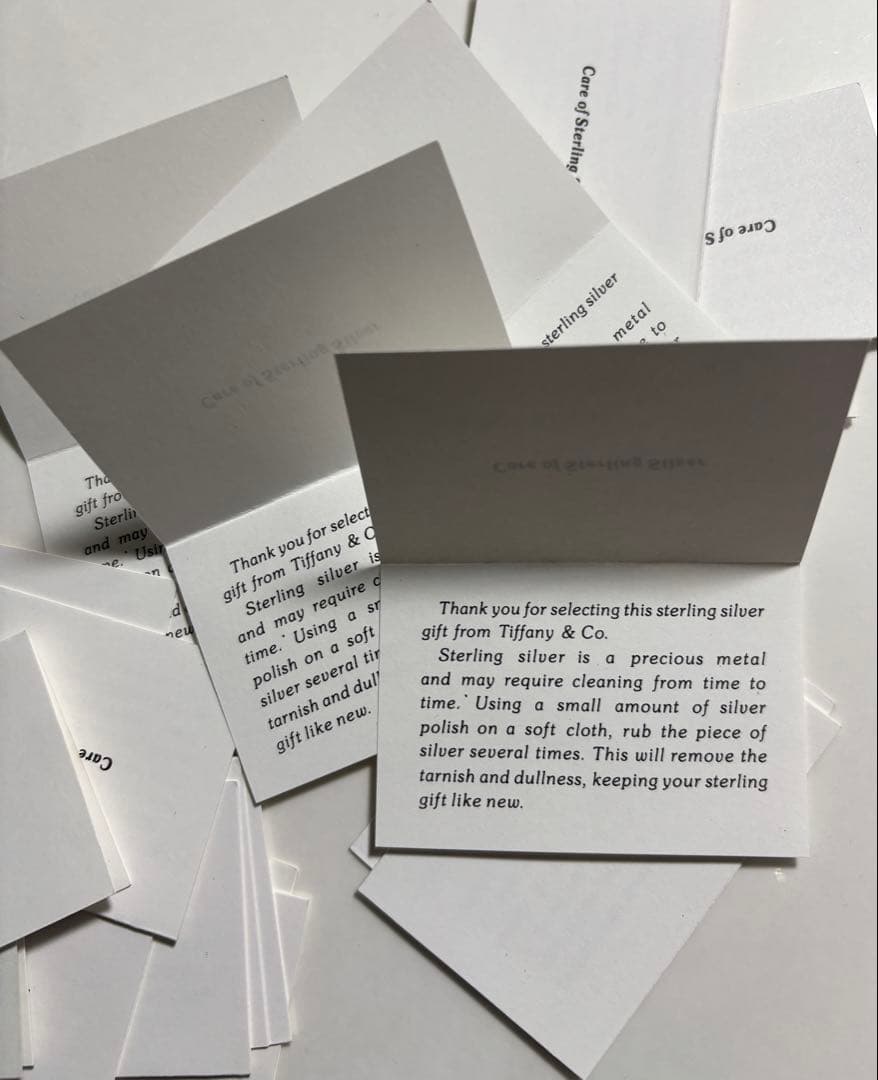 Tiffany & Co. スターリングシルバー手入れ説明カード 21枚セット