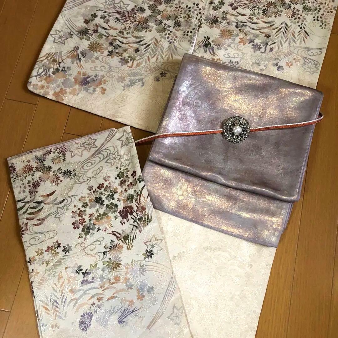 SALE❤️希少アンティーク正絹　マジョリカお召し　豪華キキラキラ日本の美しい花々