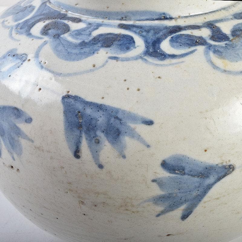 朝鮮美術　李朝　高麗白磁　染付　花文　壷　時代箱付　F　R9160B