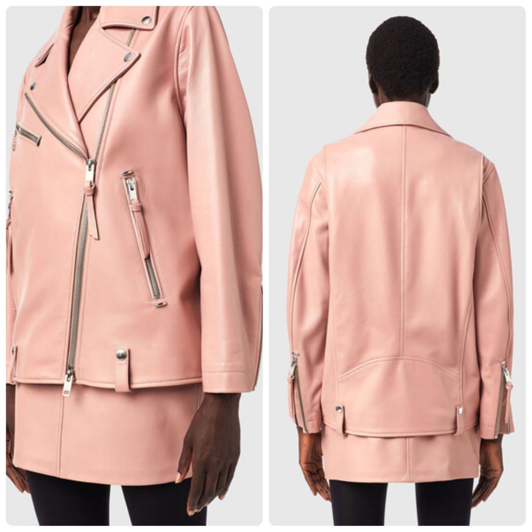 DIESEL ライダースジャケット レディース 本革 ラムレザー ピンク S