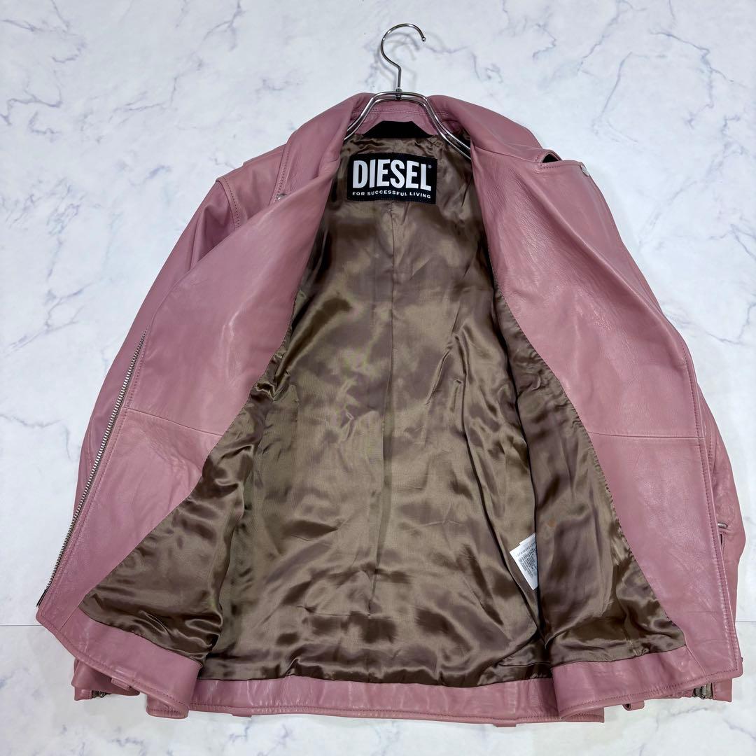 DIESEL ライダースジャケット レディース 本革 ラムレザー ピンク S