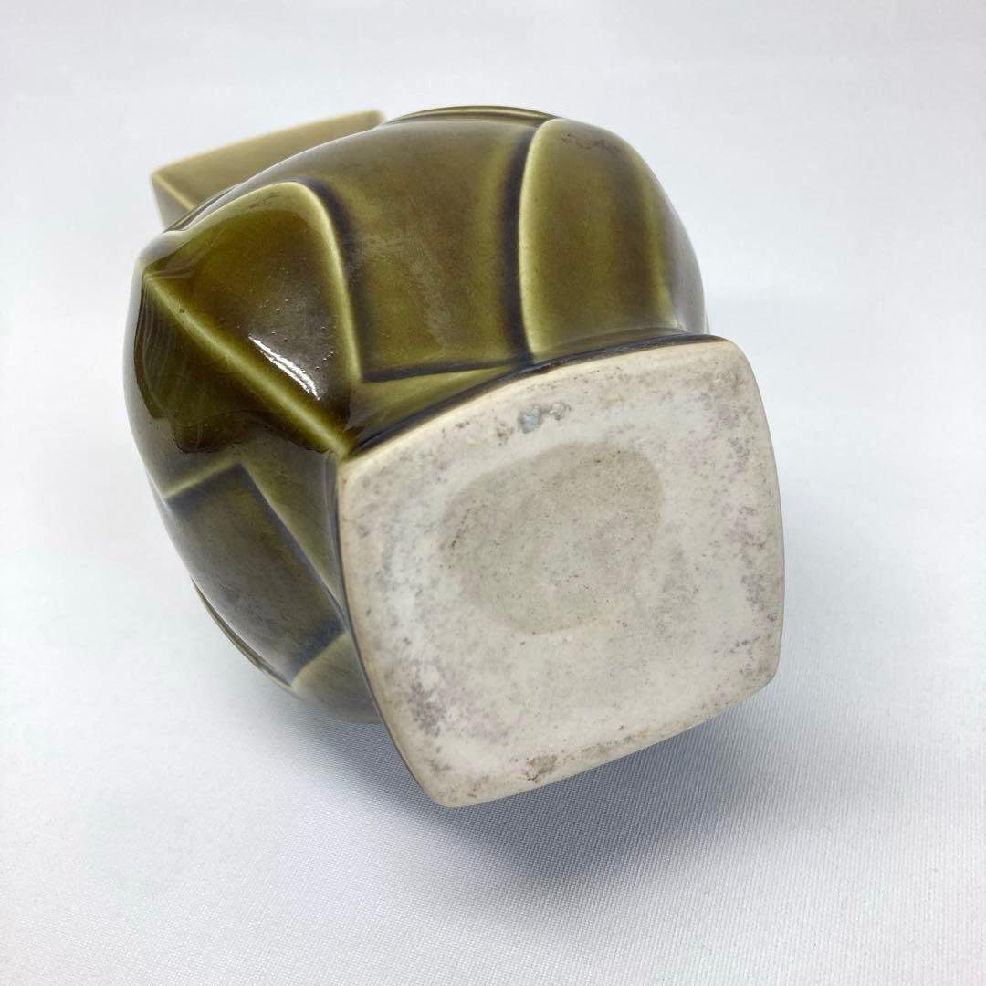 オリーブグリーン 陶器 花瓶【ヴィンテージ】