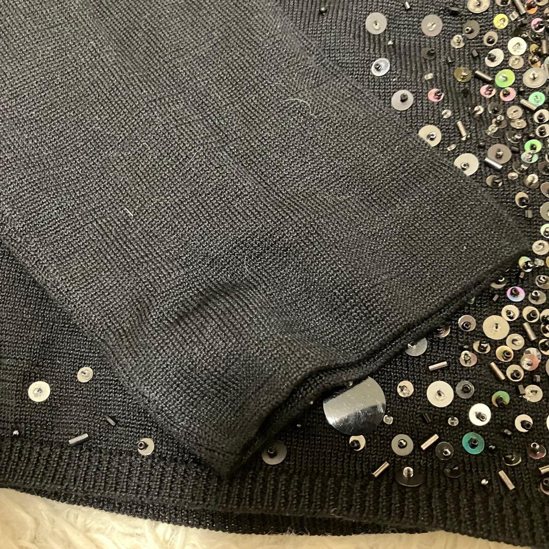 【タグ付】MOSCHINO ビジューカーディガン　ニット　スパンコール　黒　L