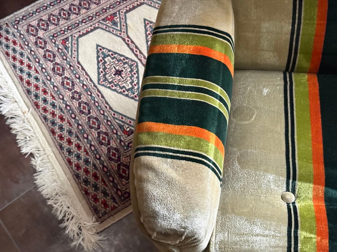 グリーンオレンジストライプ　ミッドセンチュリー　ヴィンテージ　1Pソファ