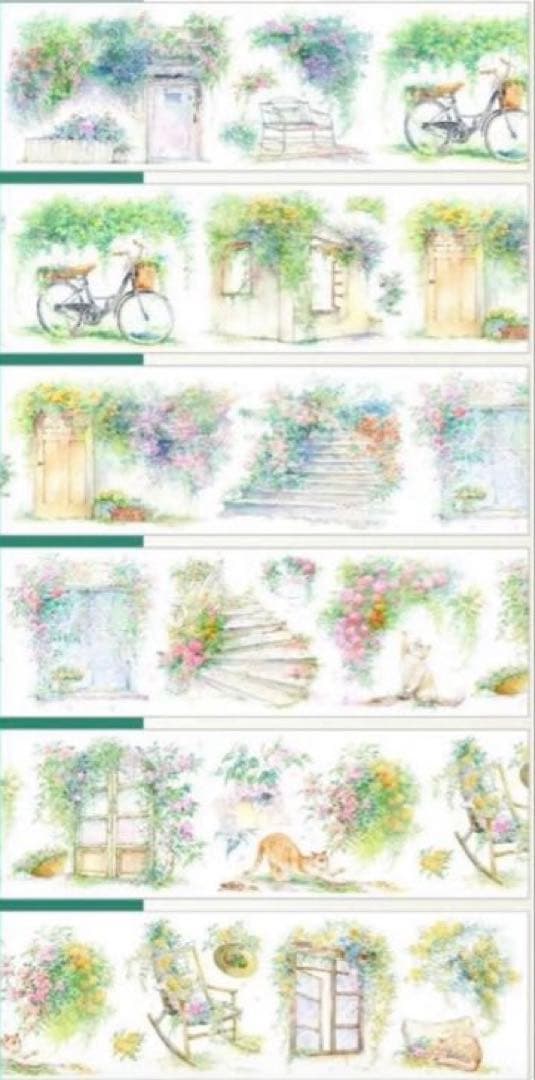 贝壳光 7cm×10m 墙畔花礼 海外マスキングテープ　階段　扉　花　自転車
