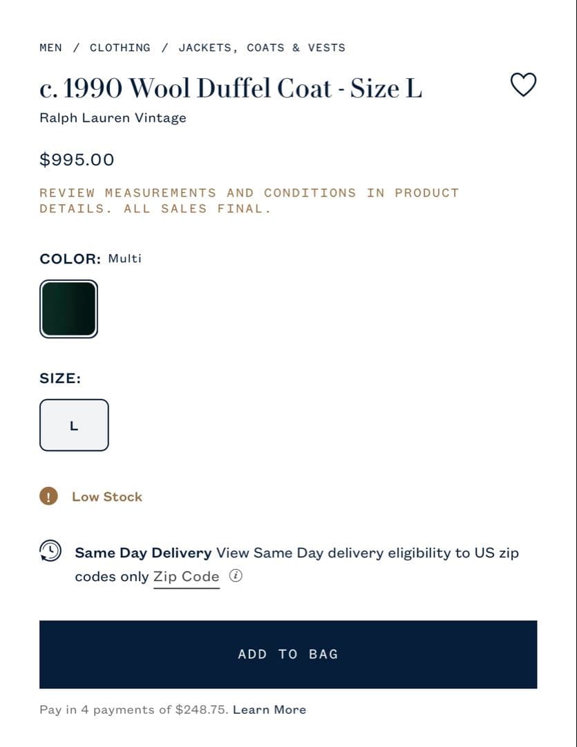 ジャケット・アウター Ralph Lauren Vintage 1990 Wool Duffel