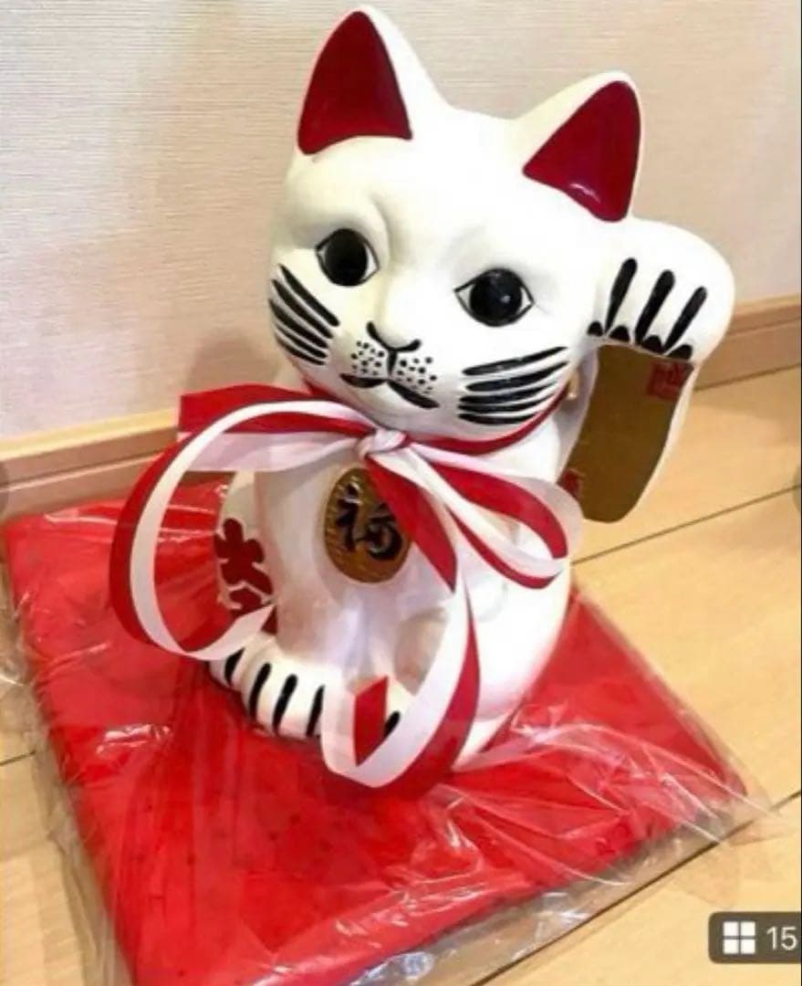 新品　当時物　レア物　白猫招き猫 清風作 最高級陶磁器 大入 商売繁盛 開店
