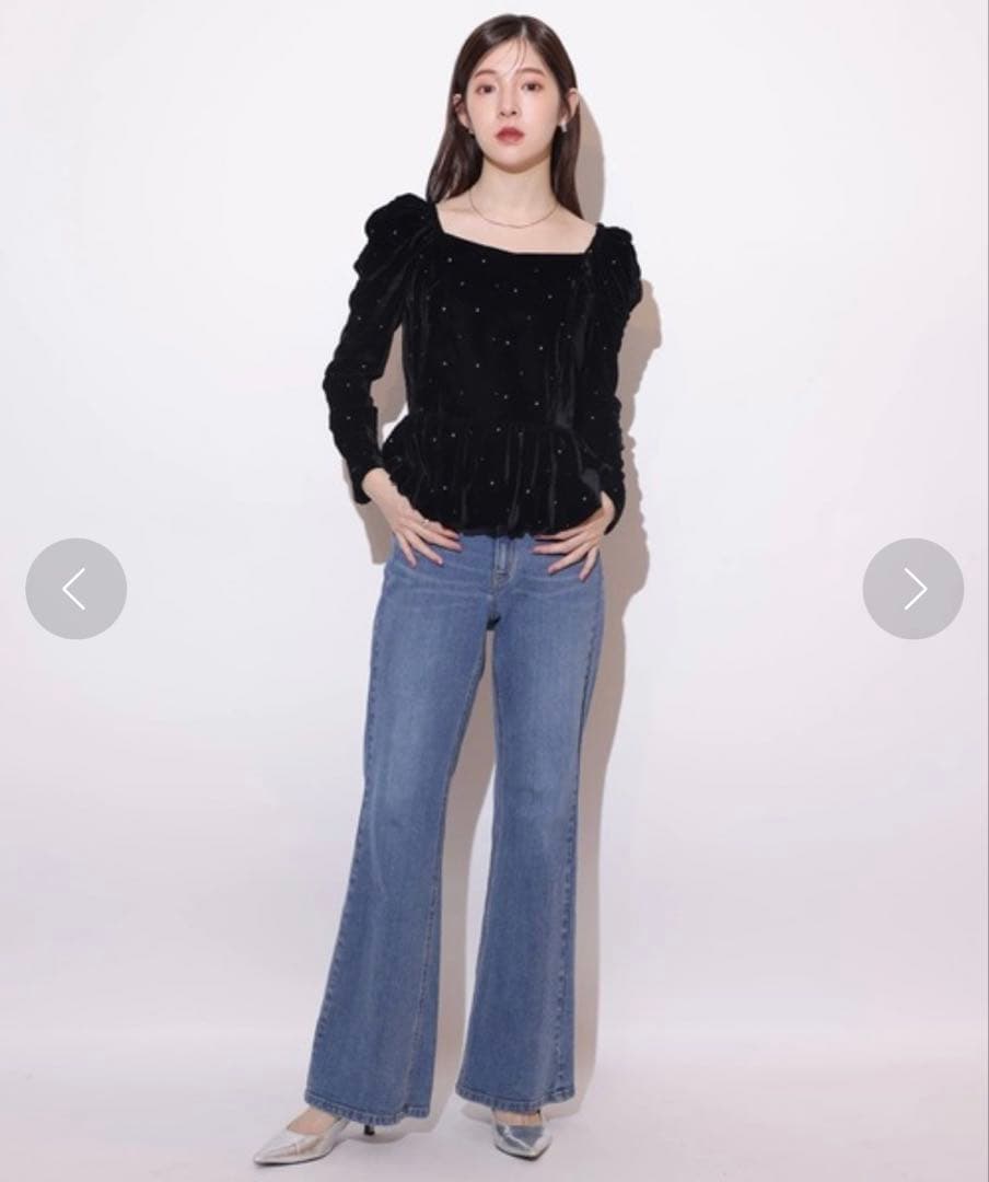 ベロア刺繍ペプラムブラウス　Rirandture