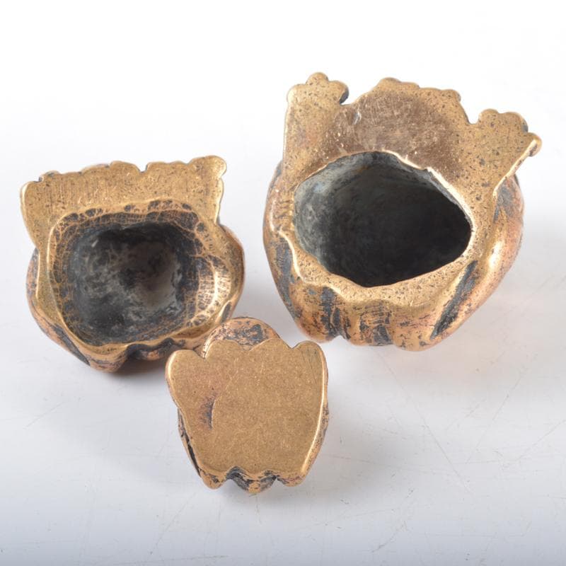 中国　古銅　蛙　紙鎮　置物　3点　N　4219