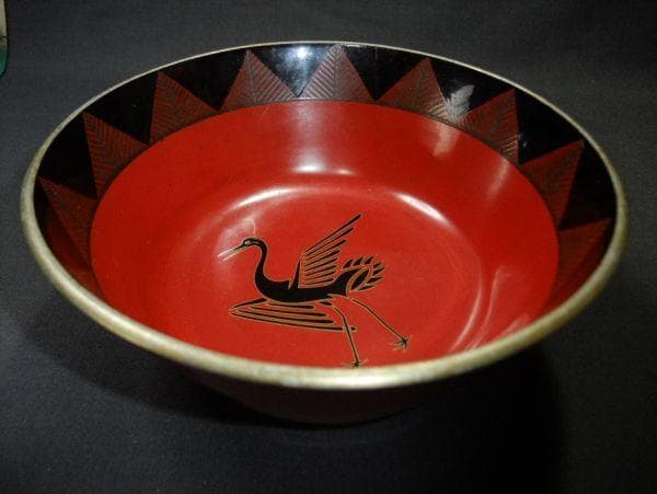 菓子器 取り皿 鶴 天然木 本漆器 明治期 時代物 骨董