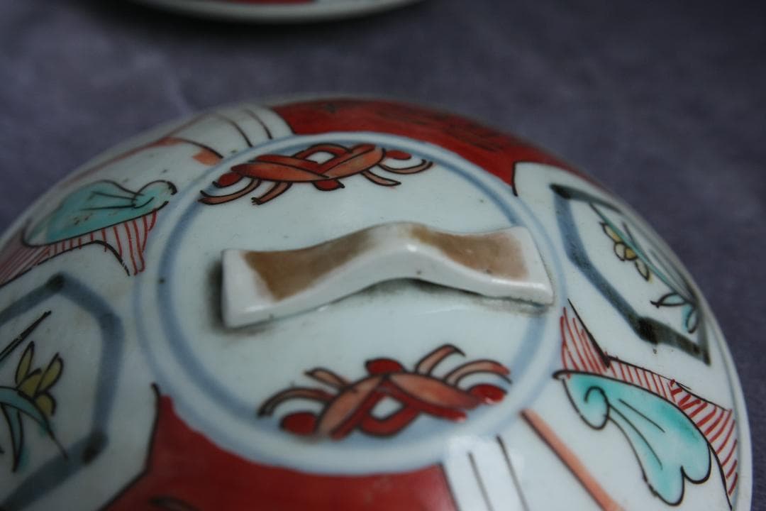 赤絵　時代物三段古陶器重箱　古美術　正月