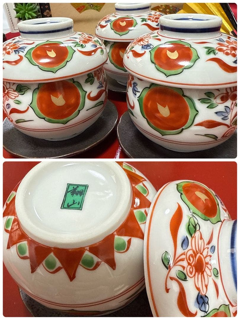 たち吉かぶら辛子角皿　伊万里金彩小丼小鉢　翔山茶碗蒸し　金縁グラスNo.3-48