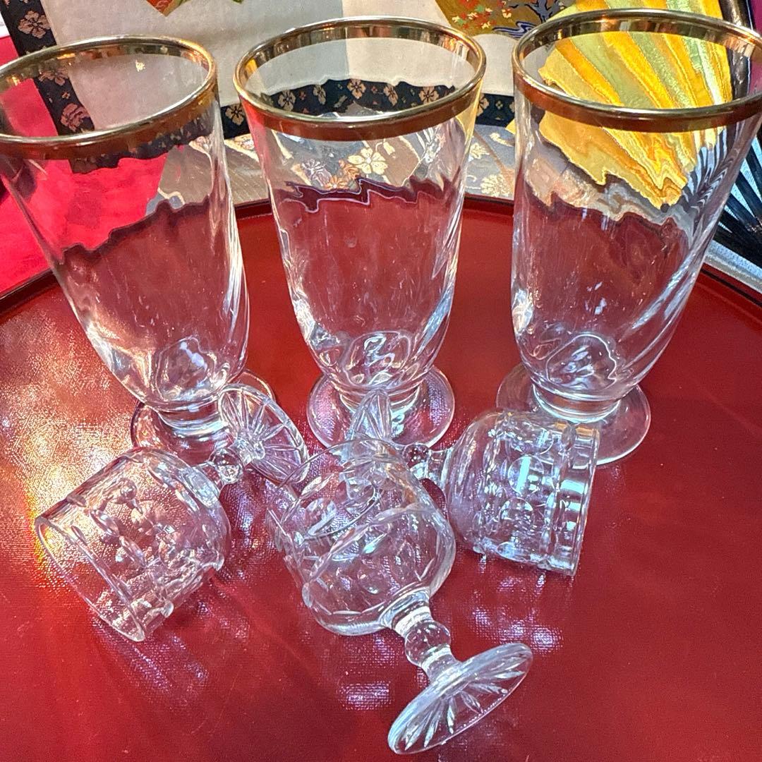 たち吉かぶら辛子角皿　伊万里金彩小丼小鉢　翔山茶碗蒸し　金縁グラスNo.3-48