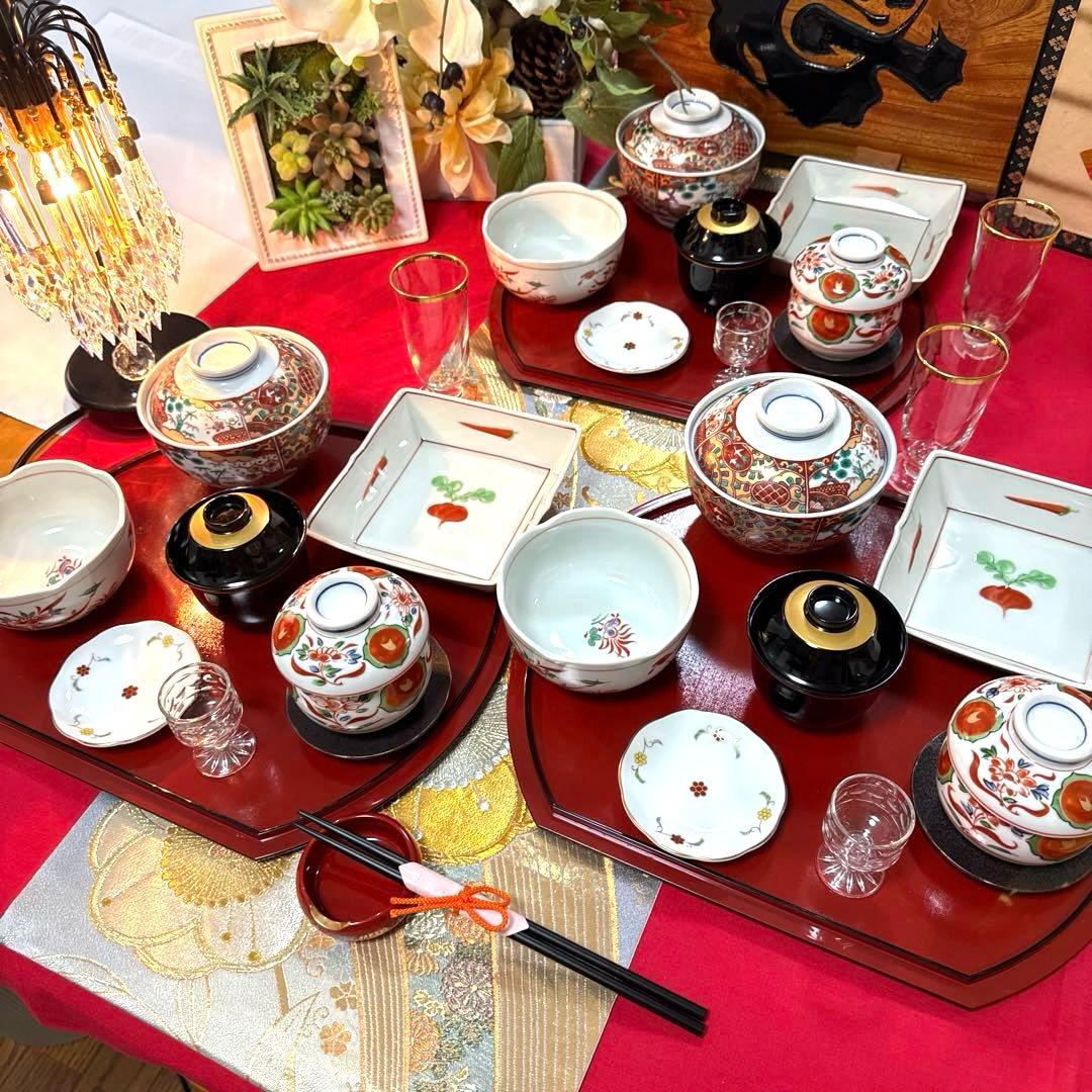 たち吉かぶら辛子角皿　伊万里金彩小丼小鉢　翔山茶碗蒸し　金縁グラスNo.3-48