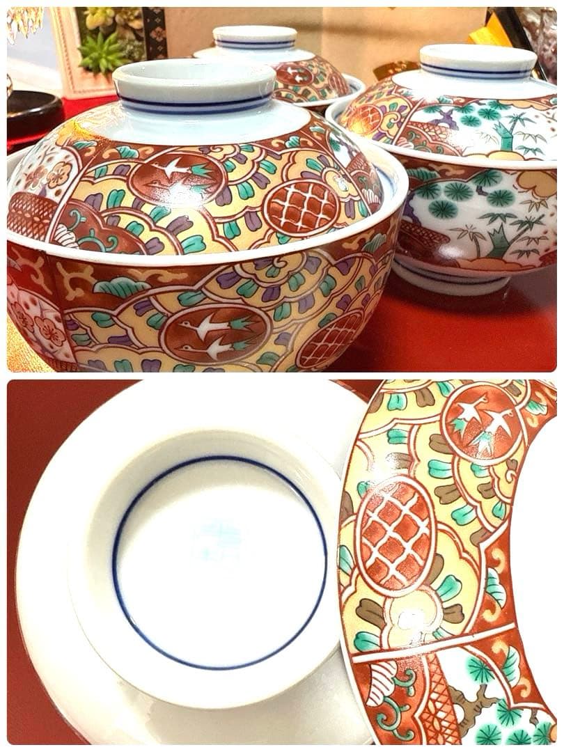 たち吉かぶら辛子角皿　伊万里金彩小丼小鉢　翔山茶碗蒸し　金縁グラスNo.3-48